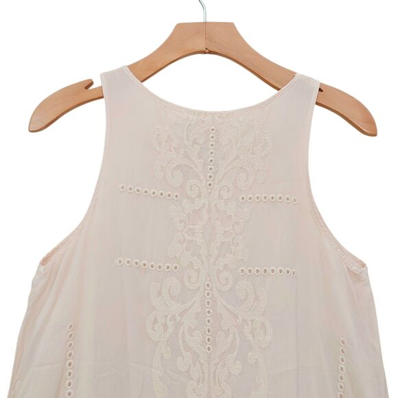 Johnny Was Mini Dress Womens Small Peach Sleeveless Lined Embroidered Bohemian - Picture 8 of 12